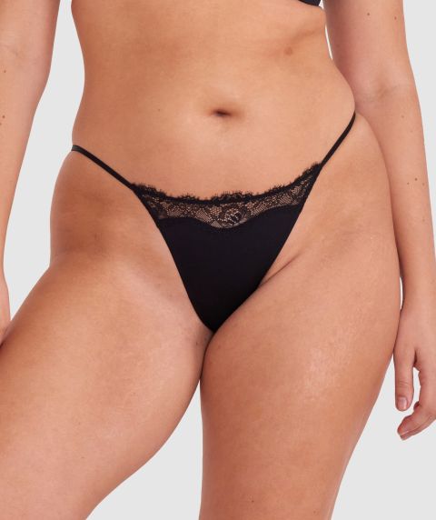 Made For Micro Lace High Leg G String - Black