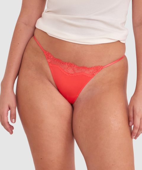Made For Micro Lace High Leg G String - Light Red