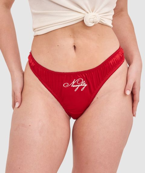Naughty Or Nice G String-Dark Red / Cream