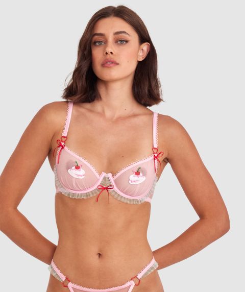 Night Games Bottomless Brunch Unlined Bra - Light Pink/ Mint Green