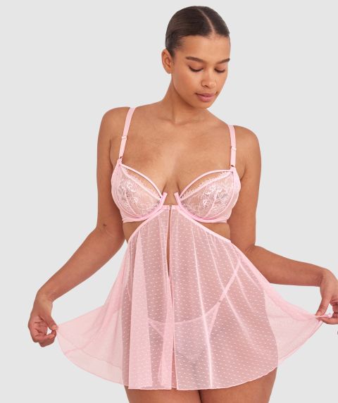 Night Games Deja Vu Unlined Babydoll Set - Light Pink