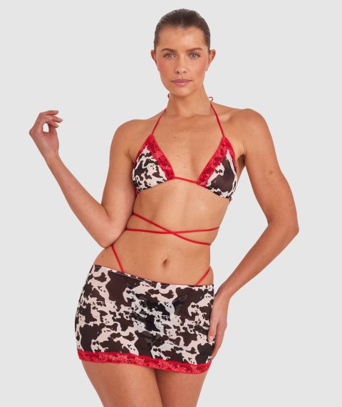 Night Games Hoedown 3 Piece Set - Print/Dark Red