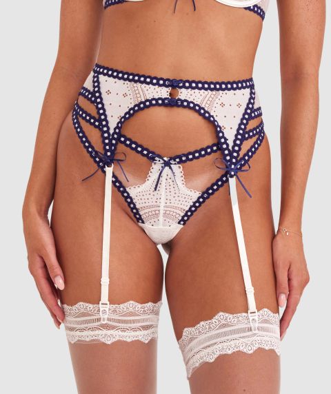 Night Games It's A Date Suspender - Ivory/ Dark Blue