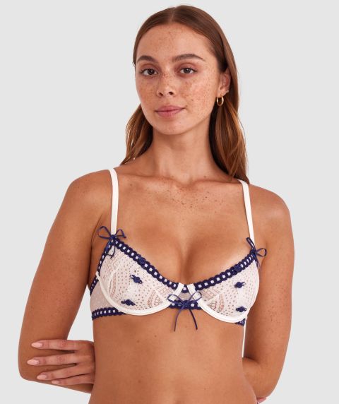 Night Games It's A Date Unlined Erotic Bra - Ivory/ Dark Blue