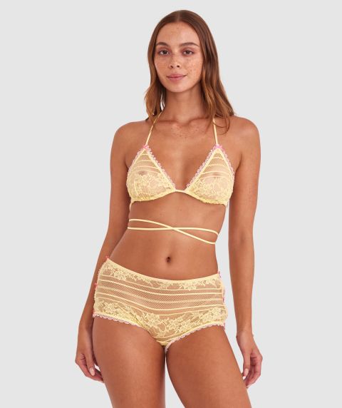 Night Games Juicy Bralette & Shortie Set - Light Yellow/ Light Pink