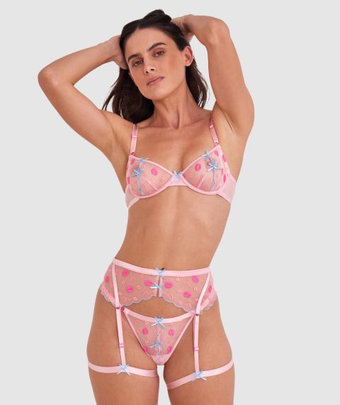 Night Games Kiss Kiss Suspender - Pink