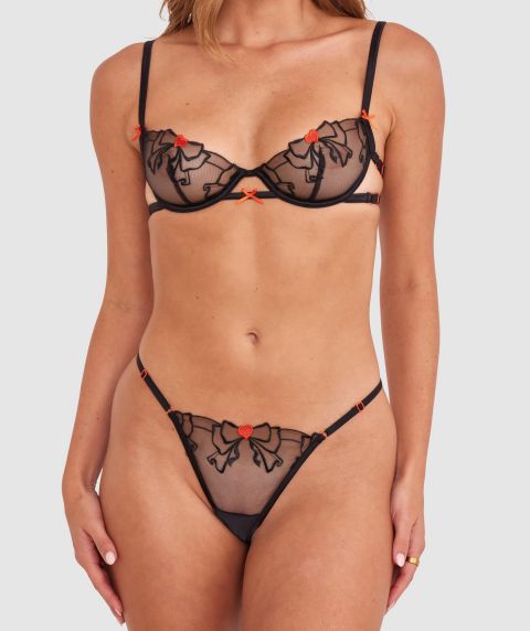 Night Games Missing Out Unlined String Set - Black/ Red