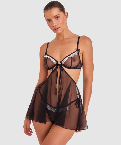 Night Games Pristine Babydoll Set - Black/Ivory