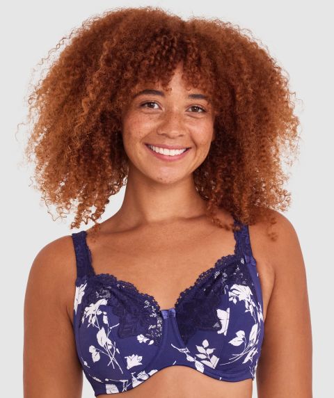 Sapphire Full Coverage Underwire Bra - Print Floral/Dark Blue