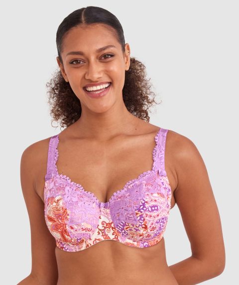 Sapphire Full Coverage Underwire Bra - Print Paisley/Purple