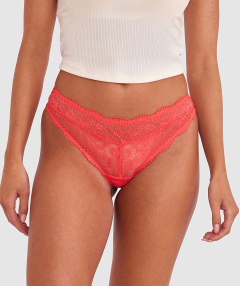 Sara High Leg G String - Light Red