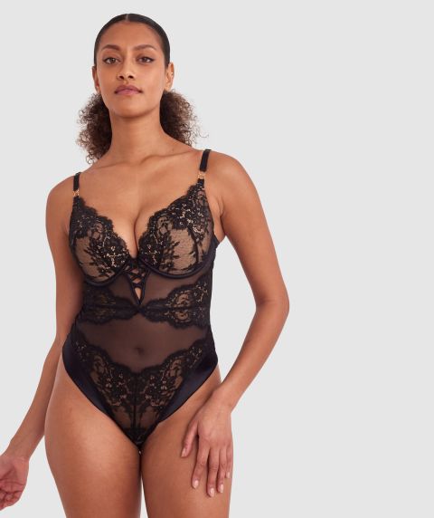 Sienna Push Up Bodysuit - Black/Nude