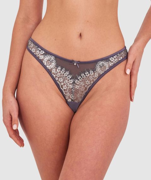 Silvia High Leg G String - Dark Grey/Silver