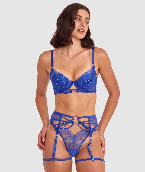 Vamp Eyes On You Suspender - Cobalt Blue