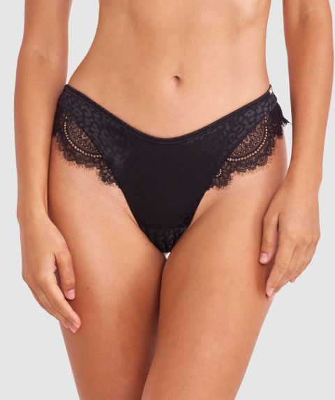 Vamp Feisty High Leg G String - Black