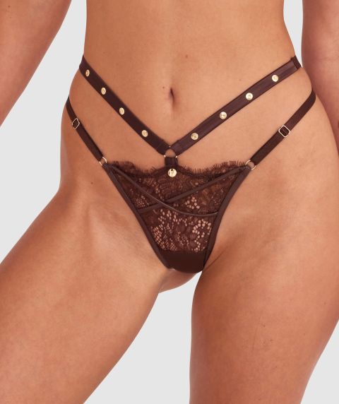 Vamp Giddy Up High Leg String - Dark Brown