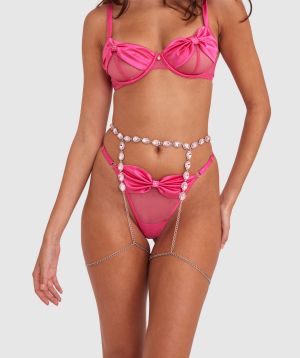 Night Games Prom Queen Crystal Suspender - Pink