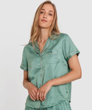 Liquid Satin Short Sleeve Shirt - Green