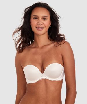 Body Bliss Lace Strapless Push Up Bra - Ivory