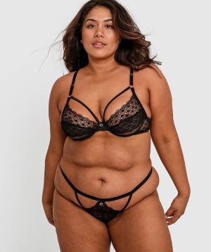 Night Games Sweetheart Soft Cup Underwire & Mini V Set - Black