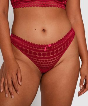 Dotty V String Knicker - Dark Red