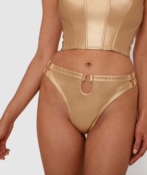 Night Games Liquid Gold High Waist V String - Gold
