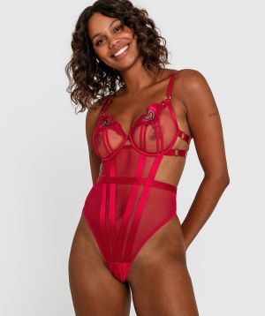 Night Games Valentines Underwire Bodysuit - Red