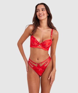 Vamp Don't You Dare High Leg V String - Red