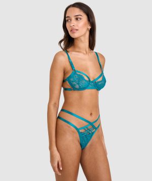Night Games Playful Underwire & String Set - Dark Green