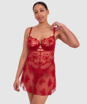 Vamp All Yours Push Up 1/4 Cup Babydoll - Dark Red