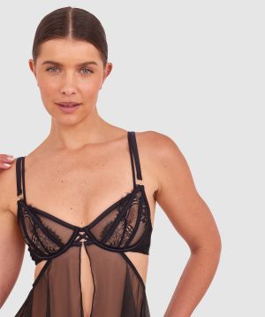 Night Games Eyes On Me Unlined Babydoll Bra - Black