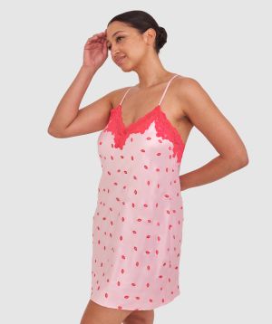 Angelica Kisses Short Slip - Print/Pink