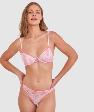 Night Games Rosy Secrets Unlined Bra & G String Set - Print Floral/Pink