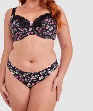 Smooth Comfort V String - Black Floral Print