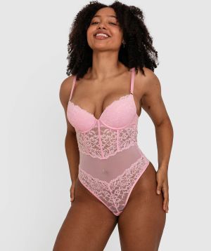 Edwina Push Up Plunge Bodysuit - Pink