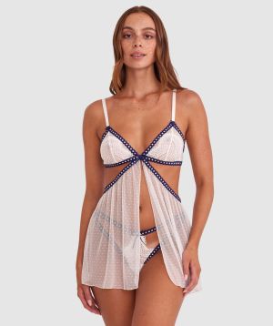 Night Games It's A Date Baby Doll Unlined - Ivory/ Dark Blue