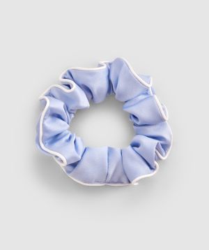 Scrunchie With Piping - Pale Blue/Ivory