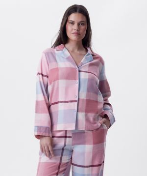Azlin Long Sleeve Shirt-Print Check / Dusty Pink