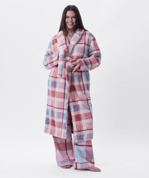 Azlin Long Gown-Print Check / Dusty Pink