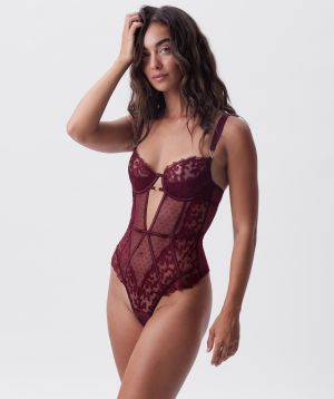Vamp Yours Truly Push Up 1/4 Cup Bodysuit - Berry