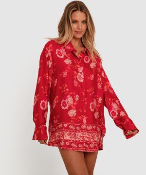 Aurelia Long Sleeve Sleep Shirt - Floral Print