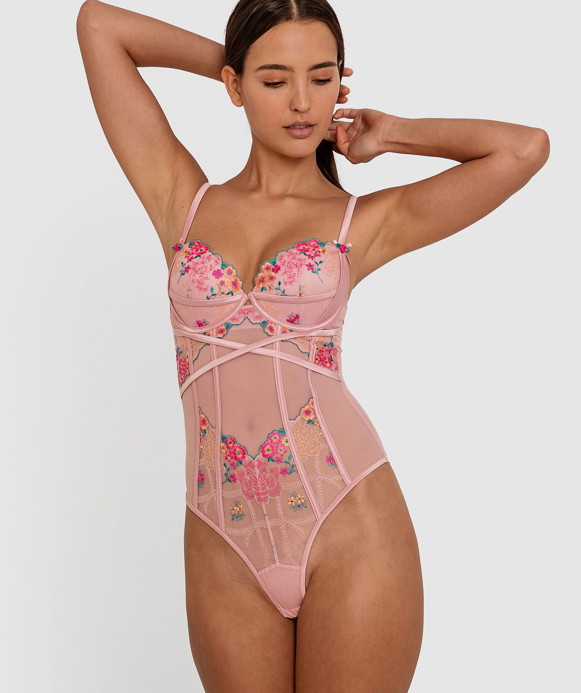 Bras N Things - Feminine Pink Lingerie Bodysuit on Designer Wardrobe