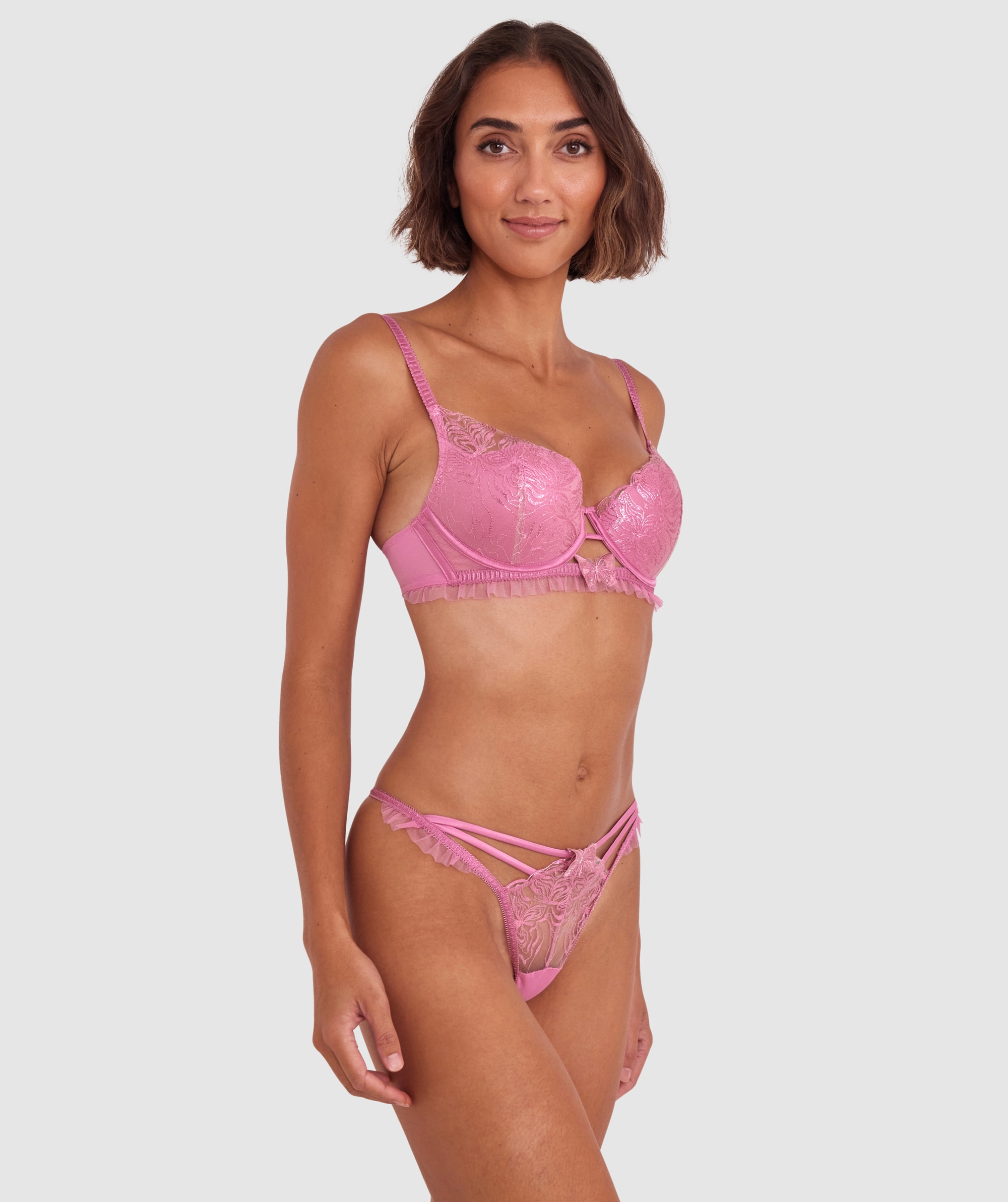 MOONESSA Lace Bra Bra Set,pink,36/80BC Through Cup at  Women's  Clothing store