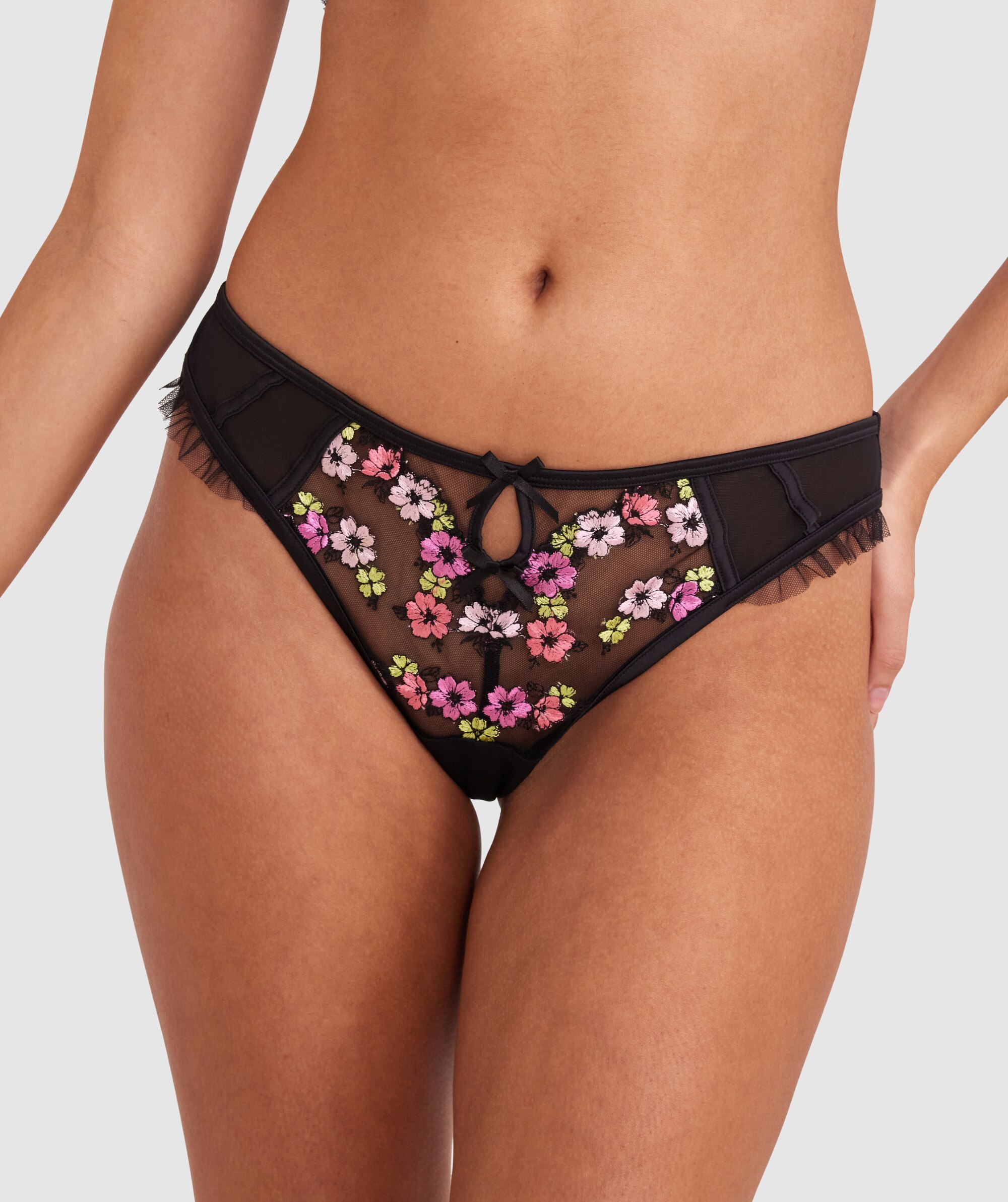 Enchanted Wilde Flower Brazilian Knicker - Black