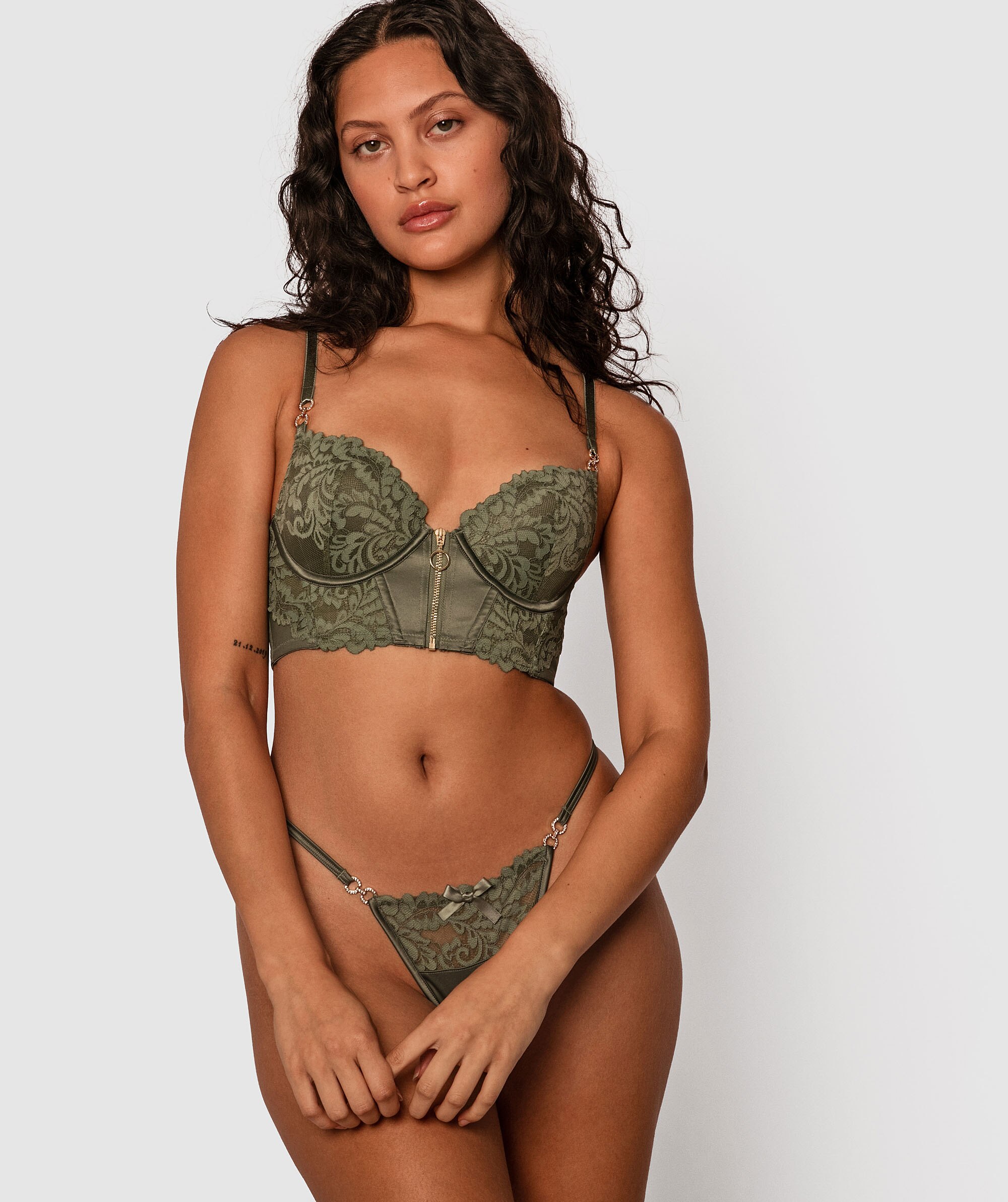 Iris Longline Push Up Bra - Dark Green