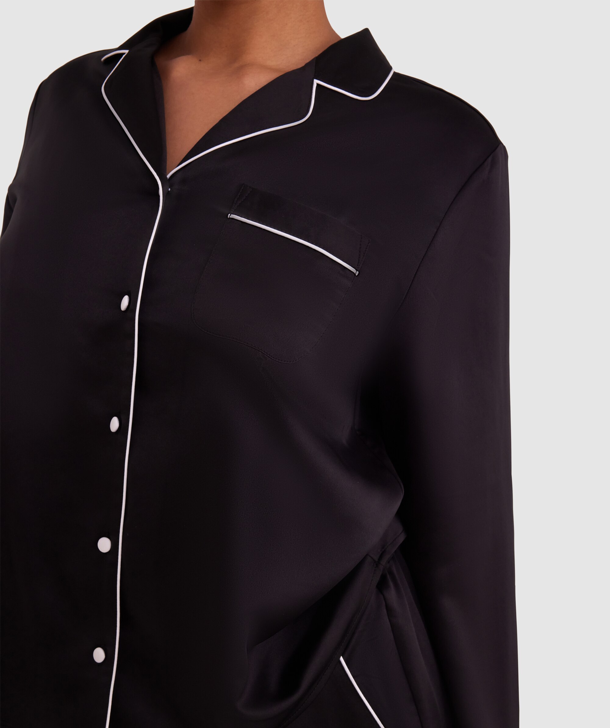 Liquid Satin Long Sleeve Shirt - Black