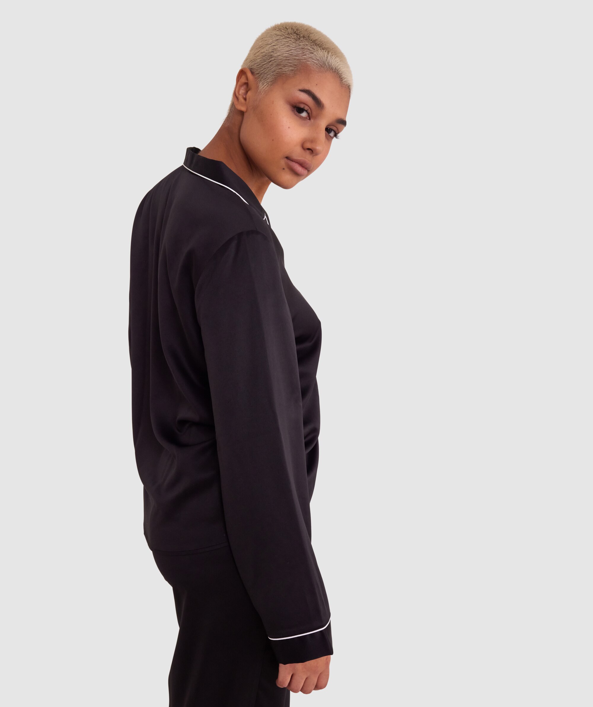 Liquid Satin Long Sleeve Shirt - Black