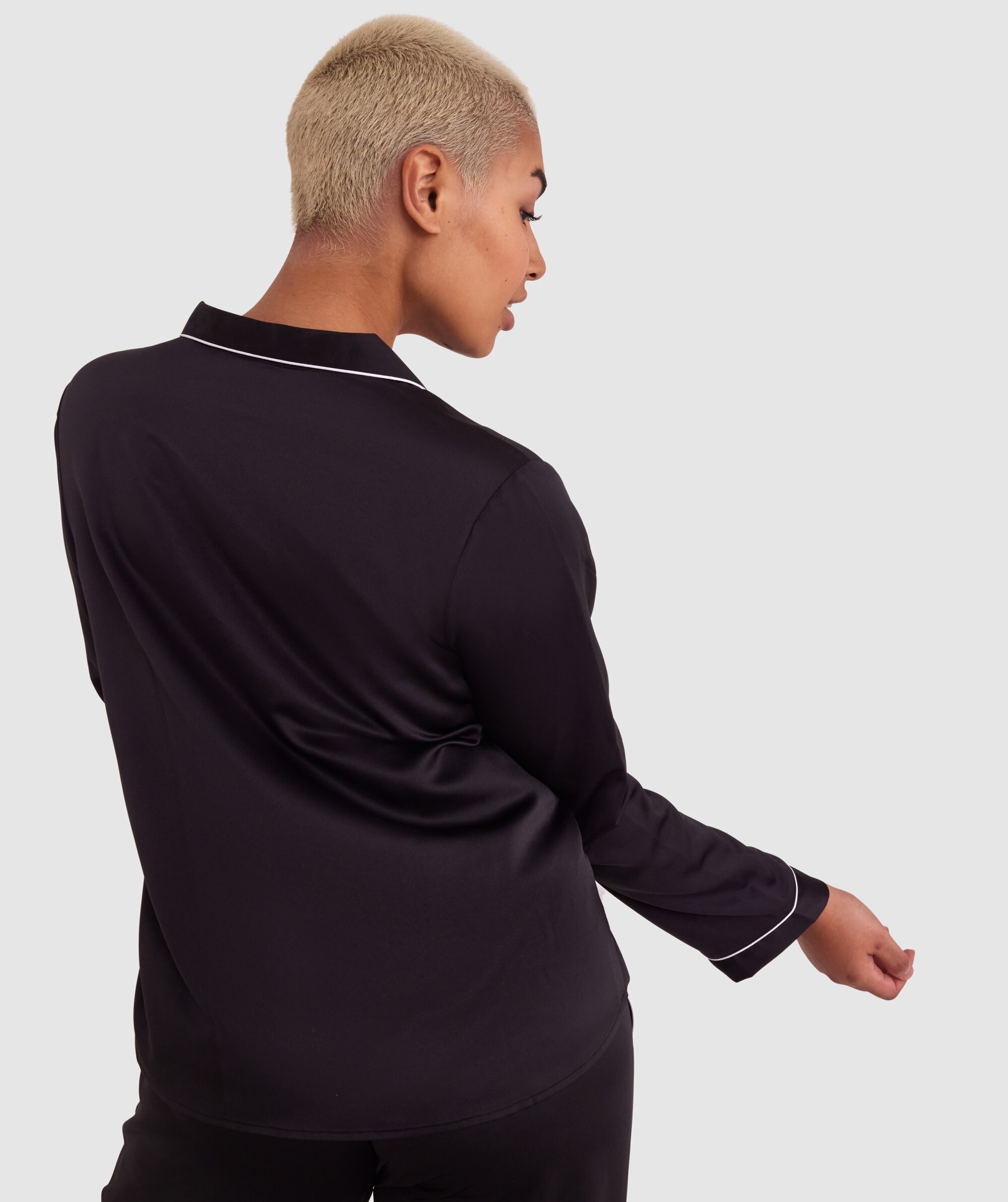 Liquid Satin Long Sleeve Shirt - Black