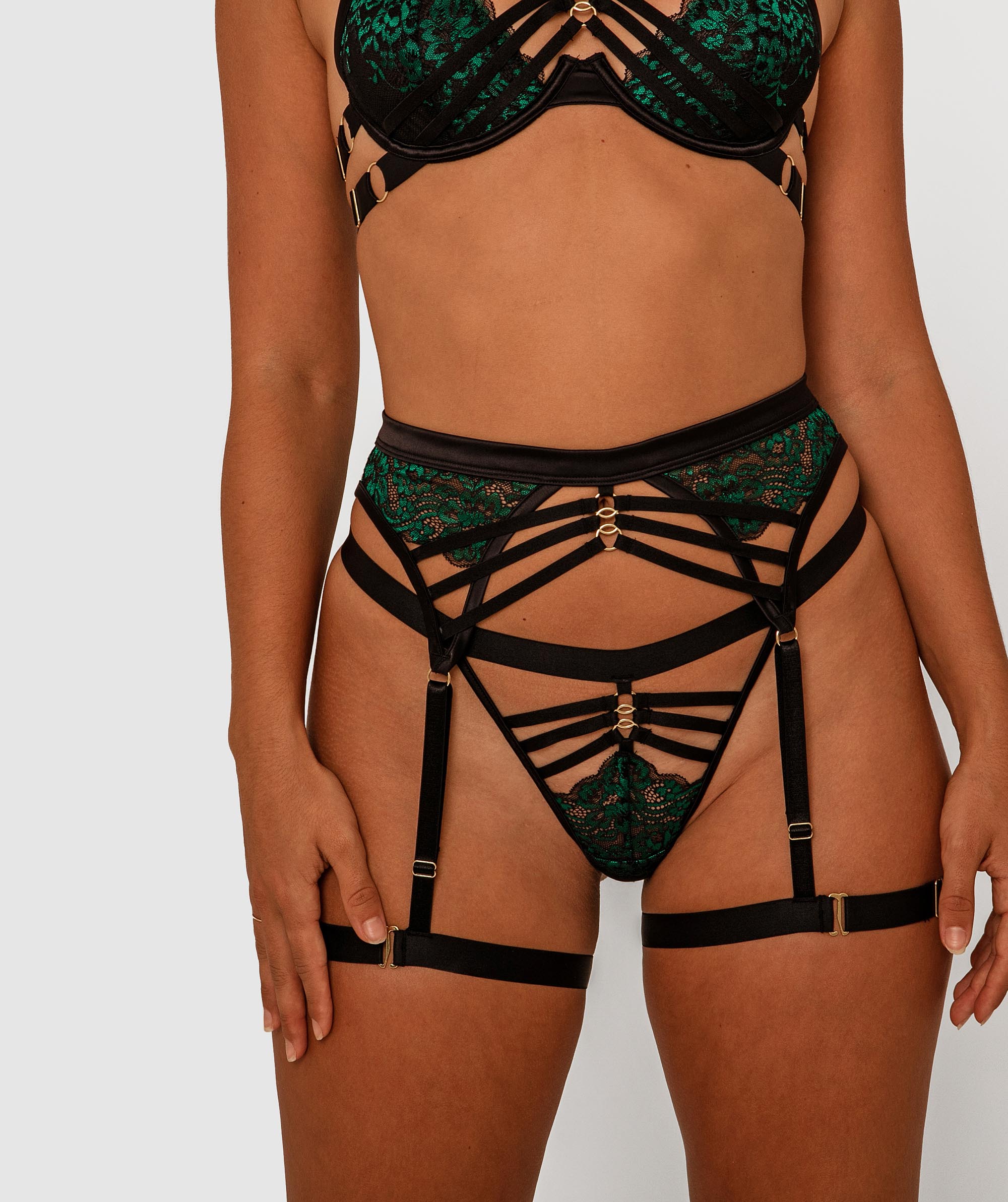 Night Games Art Deco Suspender - Black/Green