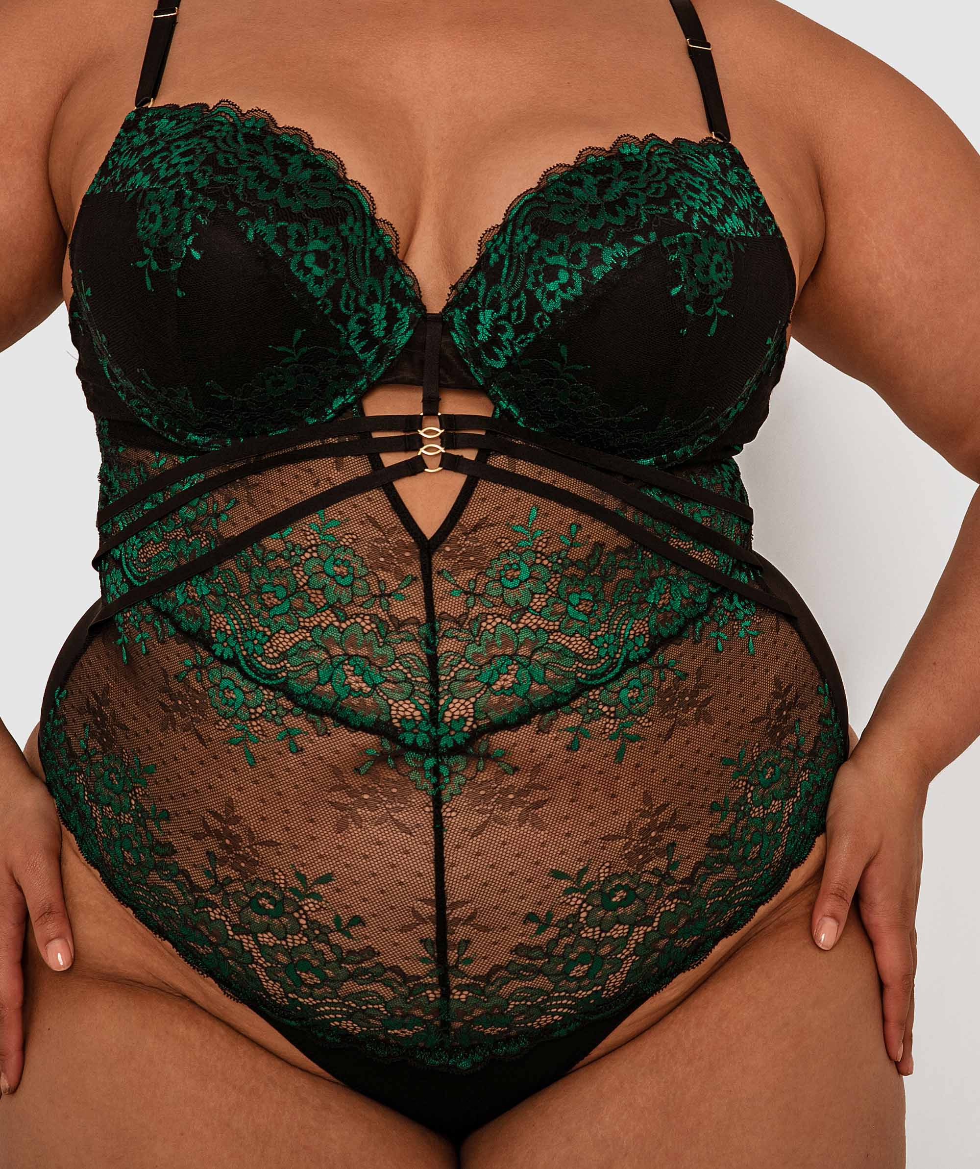 Night Games Art Deco Underwire Bodysuit - Black/Green